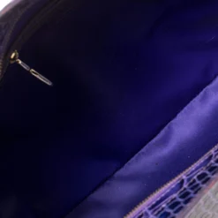 Versace Indigo Blue Croc Embossed Leather Logo Charm Satchel For Women -Versace Official Website luxury women versace used handbags p395873 007