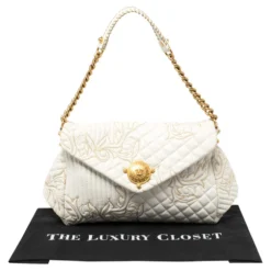Versace White Quilted Leather Embroidered Barocco Shoulder Bag For Women -Versace Official Website luxury women versace used handbags p396323 002