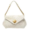 Versace White Quilted Leather Embroidered Barocco Shoulder Bag For Women