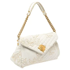 Versace White Quilted Leather Embroidered Barocco Shoulder Bag For Women -Versace Official Website luxury women versace used handbags p396323 005