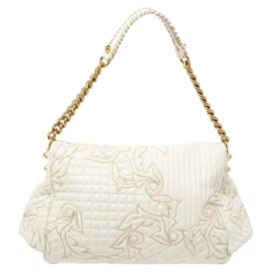 Versace White Quilted Leather Embroidered Barocco Shoulder Bag For Women -Versace Official Website luxury women versace used handbags p396323 006