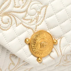 Versace White Quilted Leather Embroidered Barocco Shoulder Bag For Women -Versace Official Website luxury women versace used handbags p396323 014