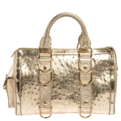 Versace Gold Ostrich Embossed Leather Snap Out Of It Satchel For Women -Versace Official Website luxury women versace used handbags p399182 003