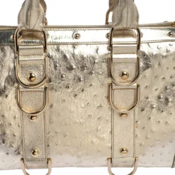 Versace Gold Ostrich Embossed Leather Snap Out Of It Satchel For Women -Versace Official Website luxury women versace used handbags p399182 004