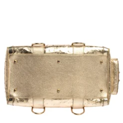 Versace Gold Ostrich Embossed Leather Snap Out Of It Satchel For Women -Versace Official Website luxury women versace used handbags p399182 006