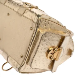 Versace Gold Ostrich Embossed Leather Snap Out Of It Satchel For Women -Versace Official Website luxury women versace used handbags p399182 008