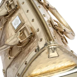 Versace Gold Ostrich Embossed Leather Snap Out Of It Satchel For Women -Versace Official Website luxury women versace used handbags p399182 009