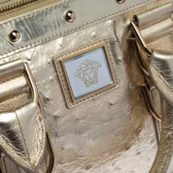 Versace Gold Ostrich Embossed Leather Snap Out Of It Satchel For Women -Versace Official Website luxury women versace used handbags p399182 010
