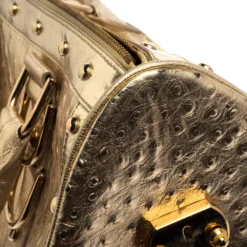 Versace Gold Ostrich Embossed Leather Snap Out Of It Satchel For Women -Versace Official Website luxury women versace used handbags p399182 014