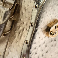 Versace Gold Ostrich Embossed Leather Snap Out Of It Satchel For Women -Versace Official Website luxury women versace used handbags p399182 016