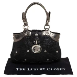 Versace Black/Metallic Leather Medusa Plaque Flap Satchel For Women -Versace Official Website luxury women versace used handbags p400183 002