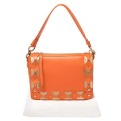 Versace Orange Leather Studded Flap Shoulder Bag For Women 21 Versace Orange Leather Studded Flap Shoulder Bag For Women -Versace Official Website luxury women versace used handbags p401297 002