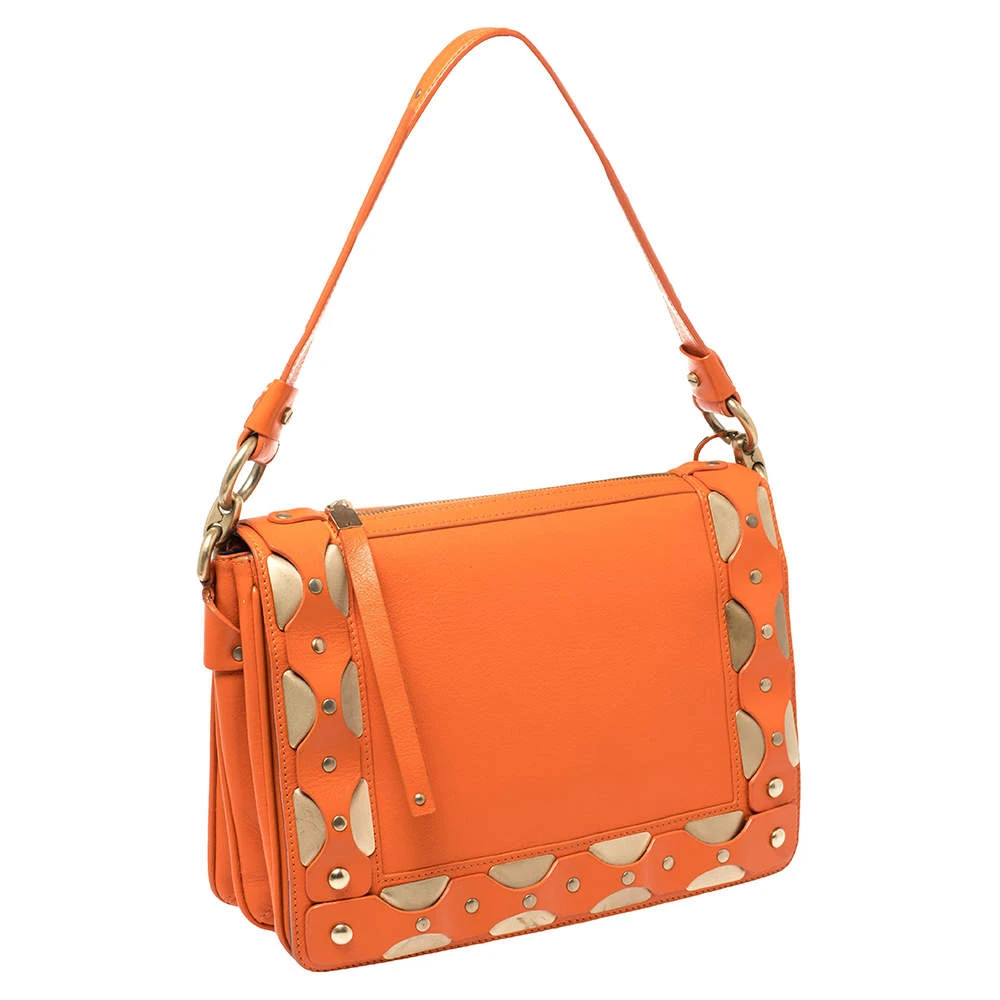 Versace Orange Leather Studded Flap Shoulder Bag For Women 3 Versace Orange Leather Studded Flap Shoulder Bag For Women - Image 3