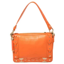 Versace Orange Leather Studded Flap Shoulder Bag For Women 15 Versace Orange Leather Studded Flap Shoulder Bag For Women -Versace Official Website luxury women versace used handbags p401297 006