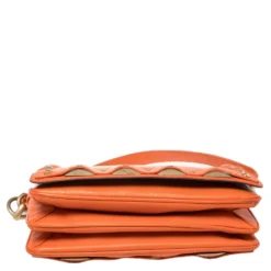 Versace Orange Leather Studded Flap Shoulder Bag For Women 17 Versace Orange Leather Studded Flap Shoulder Bag For Women -Versace Official Website luxury women versace used handbags p401297 009