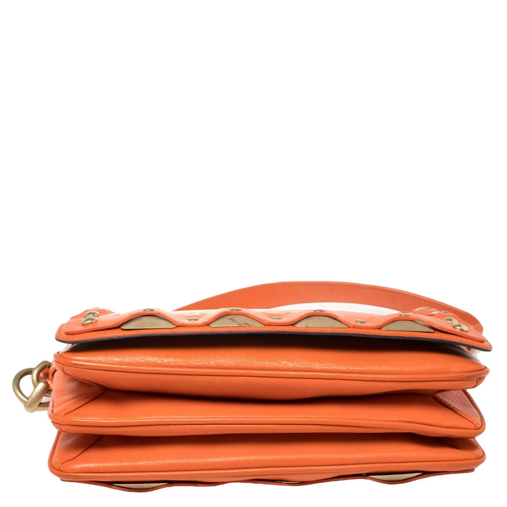 Versace Orange Leather Studded Flap Shoulder Bag For Women 6 Versace Orange Leather Studded Flap Shoulder Bag For Women - Image 6