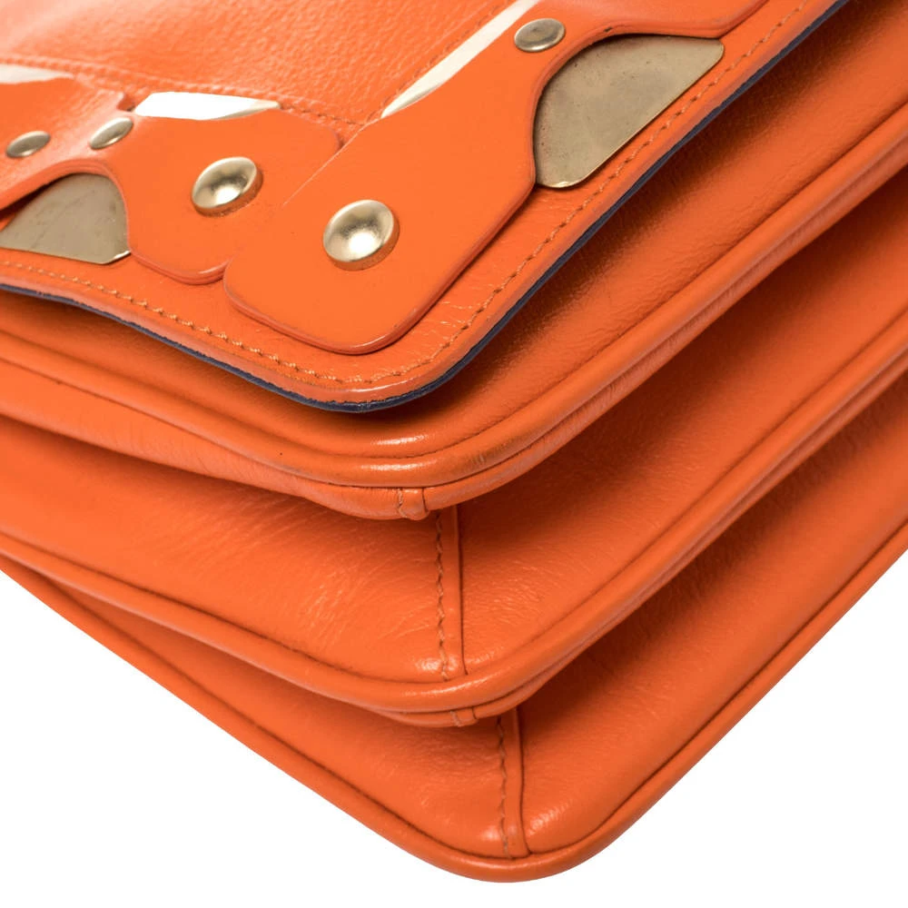 Versace Orange Leather Studded Flap Shoulder Bag For Women 11 Versace Orange Leather Studded Flap Shoulder Bag For Women - Image 11