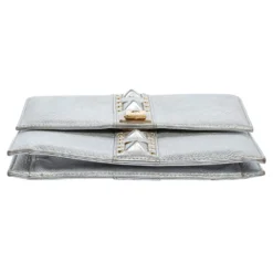 Versace Silver Leather Studded Flap Clutch For Women -Versace Official Website luxury women versace used handbags p402343 001