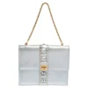 Versace Silver Leather Studded Flap Clutch For Women