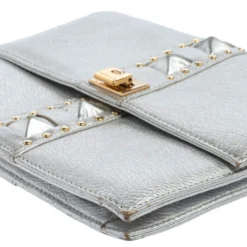 Versace Silver Leather Studded Flap Clutch For Women -Versace Official Website luxury women versace used handbags p402343 012
