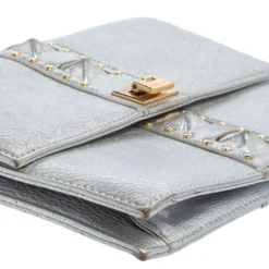 Versace Silver Leather Studded Flap Clutch For Women -Versace Official Website luxury women versace used handbags p402343 013