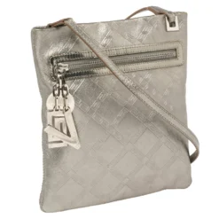 Versace Metallic Silver Leather Slim Crossbody Bag For Women -Versace Official Website luxury women versace used handbags p402969 002