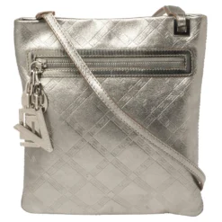 Versace Metallic Silver Leather Slim Crossbody Bag For Women