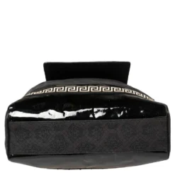 Versace Black Canvas And Patent Leather Tote For Women -Versace Official Website luxury women versace used handbags p403247 001
