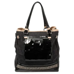 Versace Black Canvas And Patent Leather Tote For Women