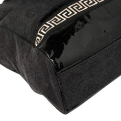 Versace Black Canvas And Patent Leather Tote For Women -Versace Official Website luxury women versace used handbags p403247 006