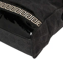 Versace Black Canvas And Patent Leather Tote For Women -Versace Official Website luxury women versace used handbags p403247 008