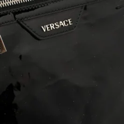 Versace Black Canvas And Patent Leather Tote For Women -Versace Official Website luxury women versace used handbags p403247 009