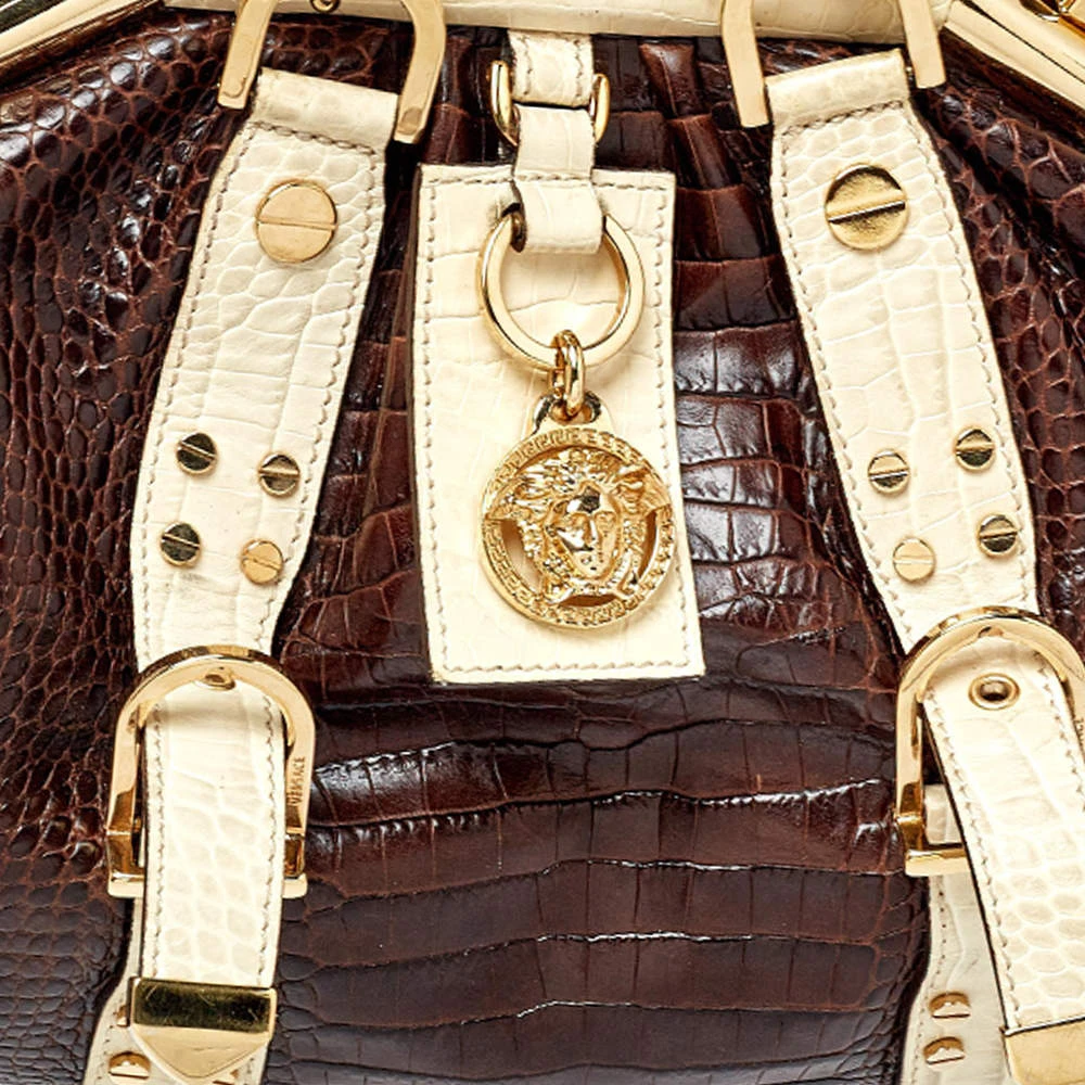 Versace Brown/Beige Croc Embossed Leather Madonna Satchel For Women 5 Versace Brown/Beige Croc Embossed Leather Madonna Satchel For Women - Image 5