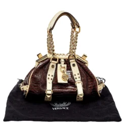 Versace Brown/Beige Croc Embossed Leather Madonna Satchel For Women 19 Versace Brown/Beige Croc Embossed Leather Madonna Satchel For Women -Versace Official Website luxury women versace used handbags p404596 007