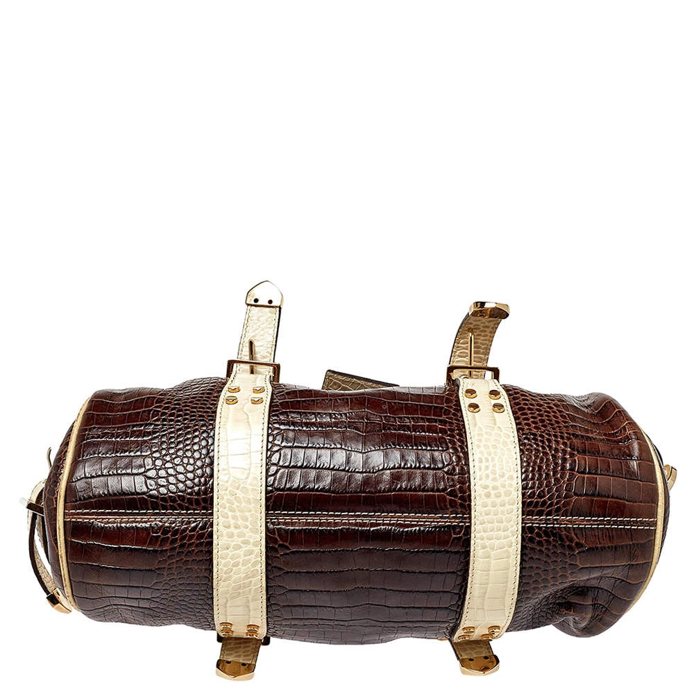Versace Brown/Beige Croc Embossed Leather Madonna Satchel For Women 6 Versace Brown/Beige Croc Embossed Leather Madonna Satchel For Women - Image 6
