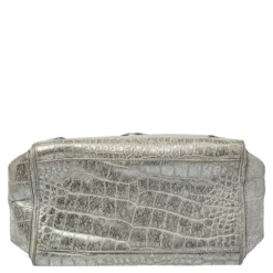 Versace Silver Croc Embossed Leather Satchel For Women -Versace Official Website luxury women versace used handbags p405682 004
