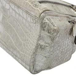 Versace Silver Croc Embossed Leather Satchel For Women -Versace Official Website luxury women versace used handbags p405682 006
