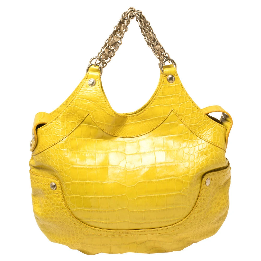 Versace Yellow Croc Embossed Leather Kiss Shoulder Bag For Women 4 Versace Yellow Croc Embossed Leather Kiss Shoulder Bag For Women - Image 4