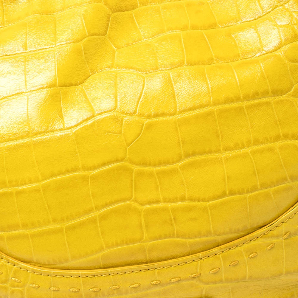 Versace Yellow Croc Embossed Leather Kiss Shoulder Bag For Women 5 Versace Yellow Croc Embossed Leather Kiss Shoulder Bag For Women - Image 5
