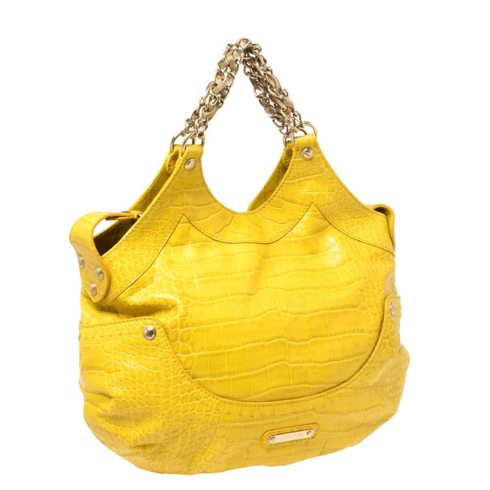 Versace Yellow Croc Embossed Leather Kiss Shoulder Bag For Women 3 Versace Yellow Croc Embossed Leather Kiss Shoulder Bag For Women - Image 3