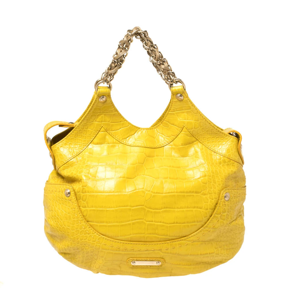 Versace Yellow Croc Embossed Leather Kiss Shoulder Bag For Women 1 Versace Yellow Croc Embossed Leather Kiss Shoulder Bag For Women