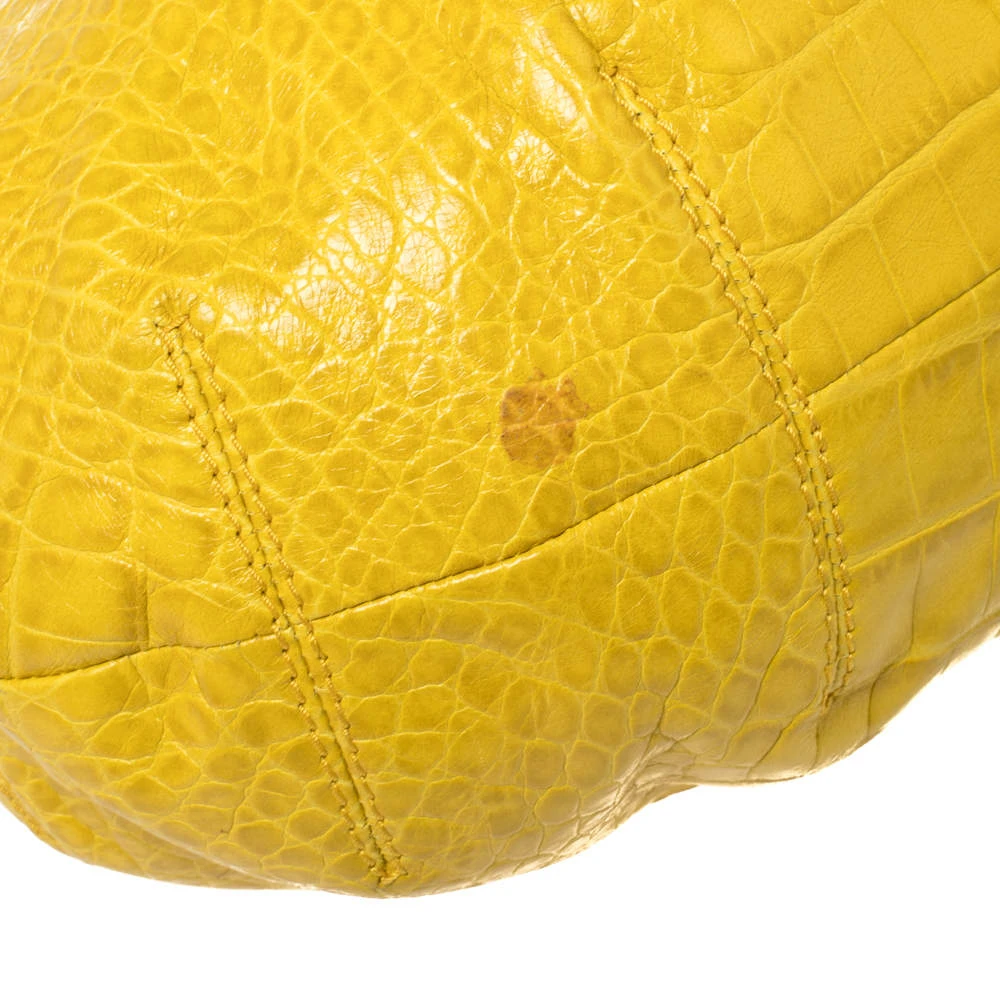 Versace Yellow Croc Embossed Leather Kiss Shoulder Bag For Women 10 Versace Yellow Croc Embossed Leather Kiss Shoulder Bag For Women - Image 10
