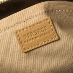 Versace Mustard/Beige Printed Coated Canvas And Leather Medusa Boston Bag For Women -Versace Official Website luxury women versace used handbags p406166 003