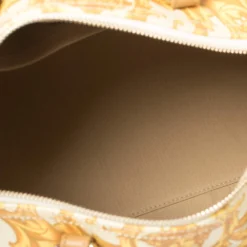 Versace Mustard/Beige Printed Coated Canvas And Leather Medusa Boston Bag For Women -Versace Official Website luxury women versace used handbags p406166 004