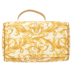 Versace Mustard/Beige Printed Coated Canvas And Leather Medusa Boston Bag For Women -Versace Official Website luxury women versace used handbags p406166 012