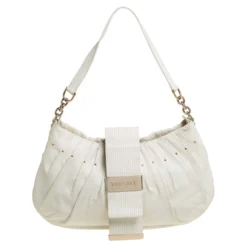 Versace White Pleated Leather Studded Hobo For Women
