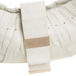 Versace White Pleated Leather Studded Hobo For Women -Versace Official Website luxury women versace used handbags p407014 005