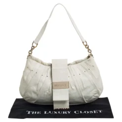 Versace White Pleated Leather Studded Hobo For Women -Versace Official Website luxury women versace used handbags p407014 006