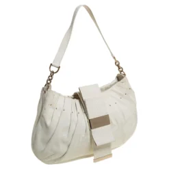 Versace White Pleated Leather Studded Hobo For Women -Versace Official Website luxury women versace used handbags p407014 007