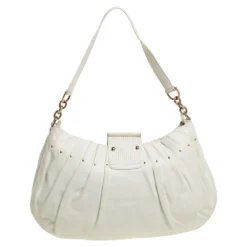 Versace White Pleated Leather Studded Hobo For Women -Versace Official Website luxury women versace used handbags p407014 008